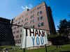 A thank you sign for health-care workers at a hospital in Toronto on April 22, 2020.