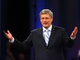 Prime Minister Stephen Harper speaks at a Conservative post-election rally in Calgary, on May 2, 2011.