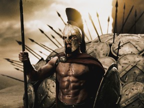 Gerald Butler plays Leonidas, the king of Sparta, who, along with 300 soldiers, battles to prevent the  Persian army from invading all of Greece in “300.”