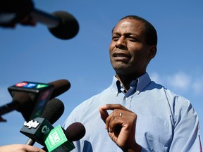 Hull-Aylmer MP Greg Fergus, chair of the Canadian Caucus of Black Parliamentarians, speaks to the press in a file photo from Sept. 19, 2019. Fergus is one of three MPs writer Craig Wellington, Executive Director of the Black Opportunity Fund, singles out for praise as he comments on the recent federal budget and measures intended to help Black communities.