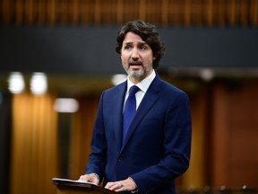 Prime Minister Justin Trudeau delivers a formal apology in the House of Commons on Parliament Hill in Ottawa, on Thursday, May 27, 2021, for the internment of Canadians of Italian descent during the Second World War. THE CANADIAN PRESS/Sean Kilpatrick ORG XMIT: SKP503