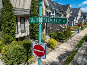 A sign marks Stairs Place in the Hydrostone district in the North end of Halifax on Thursday, May 13, 2021.