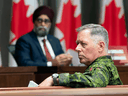 National Defence Minister Harjit Sajjan and Chief of Defence Staff Jonathan Vance during a news conference, June 26, 2020 in Ottawa.