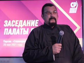 U.S. actor Steven Seagal attends a meeting of the "A Just Russia - For Truth" party in Moscow, Russia May 29, 2021.