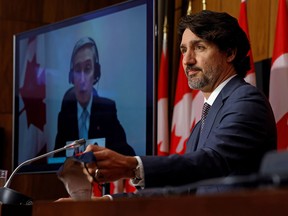 Prime Minister Justin Trudeau meets with the media at a news conference on May 18, 2021.