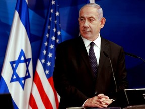 Israeli Prime Minister Benjamin Netanyahu looks at U.S. Secretary of State Antony Blinken (not pictured) during a joint news conference in Jerusalem, on May 25, 2021.