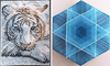 Left: White Tiger Original Artwork by David Penfound; right: Blue Hexagon by Christine Dutcher.