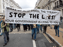 Anti-COVID vaccine protestors marched through London, England, on May 15, 2021.