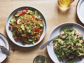 Freekeh with shiitake mushrooms, leeks and sugar snap peas from Mother Grains