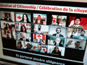 Immigration, Refugees and Citizenship Minister Marco Mendicino, second from top right, leads participants in a virtual citizenship ceremony held over livestream due to the COVID-19 pandemic, on Canada Day 2020.