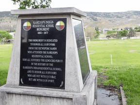 A monument honouring survivors on the grounds of the former Kamloops Indian Residential School where the remains of 215 children have recently been found, on Tk’emlups te Secwépemc First Nation in Kamloops, B.C.