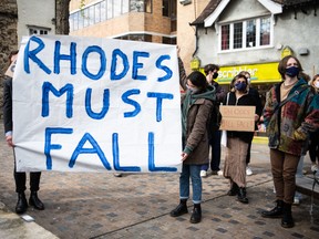 People attend a rally in Oxford, England, on May 25.