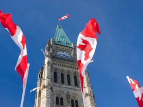 Parliament of Canada, Peace Tower, Canadian Flags