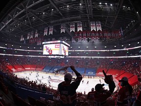 Winnipeg Jets and Montreal Canadiens fans welcome the players before the game three of the second round of the 2021 Stanley Cup Playoffs at Bell Centre, in Montreal, Quebec.