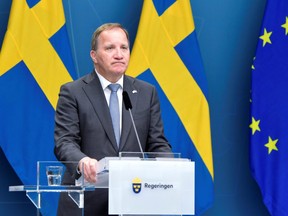 Sweden's Prime Minister Stefan Lofven attends a news conference after the no-confidence vote in the Swedish parliament, in Stockholm, Sweden on June 21, 2021.