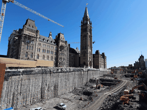 General view of the renovation work outside Centre Block on Parliament Hill in Ottawa, June 16, 2021.
