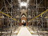 Scaffolding lines the Hall of Honour, seen during a media tour of Centre Block renovations on Parliament Hill in Ottawa, on June 16, 2021.