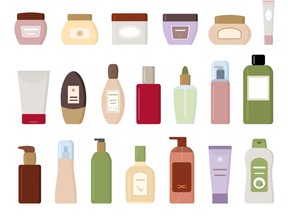 Set of cosmetic products isolated on white background. Flat vector illustration.