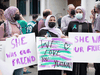 Friend’s of late Yumnah Afzaal gather prior to a vigil for five members of a Muslim family who police say were victims of a deadly vehicle attack in London, Ont., June 8, 2021.