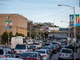 Cars wait at a traffic light on 7th street in Austin, Texas, U.S.