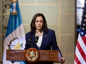 U.S. Vice President Kamala Harris says 'Do not come. Do not come. The United States will continue to enforce our laws and secure our borders. If you come to our border, you will be turned back' while speaking about migrants heading to the U.S. at a news conference with Guatemalan President Alejandro Giammattei during her visit, in Guatemala City, Guatemala on June 7.