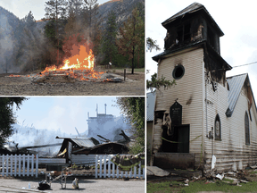 Arson is suspected in the burning of the Chopaka Church on the Lower Similkameen Indian Band reserve in B.C., top left, St. John's Anglican Church on Six Nations of the Grand River in Ontario, right, and Sacred Heart Church on the Penticton Indian Reserve in B.C.