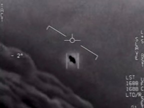 This file video grab image obtained April 28, 2020 courtesy of the US Department of Defense shows part of an unclassified video taken by Navy pilots that have circulated for years showing interactions with "unidentified aerial phenomena".