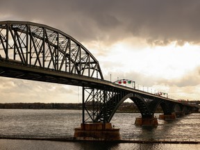 The Peace Bridge and Canadian border is seen from Buffalo, New York.