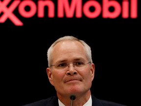 Darren Woods, chairman & CEO of Exxon Mobil Corporation,  attends a news conference at the New York Stock Exchange (NYSE) in New York, U.S. on March 2017.