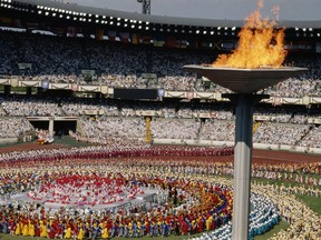 Even after a disastrous dove mishap, the show must go on. Dancers perform during the opening ceremony of the 1988 Summer Olympics in Seoul, South Korea.