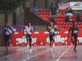 Aaron Brown of Canada , Andre De Grasse of Canada, Adam Gemili of Great Britain, Emmanuel Matadi of Liberia and Julian Forte of Jamaica compete in the Men's 200 metres during the Mueller Grand Prix Gateshead - 2021 Diamond League meeting at Gateshead International Stadium on May 23, 2021 in Gateshead, England.