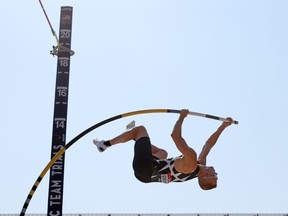 Sam Kendricks competes in the Men's Pole Vault Final during day four of the 2020 U.S. Olympic Track & Field Team Trials at Hayward Field on June 21, 2021 in Eugene, Oregon.