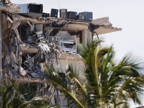 A general view of the partially collapsed 12-story Champlain Towers South condo building on July 3, 2021, in Surfside, Florida.