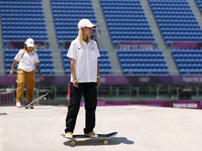 Aori Nishimura of Team Japan practices on the skateboard street course ahead of the Tokyo 2020 Olympic Games. (Photo by Ezra Shaw/Getty Images)
