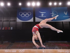 TOKYO, JAPAN - JULY 22:  Elsabeth Black of Team Canada on balance beam during Women's Podium Training ahead of the Tokyo 2020 Olympic Games on July 22, 2021 in Tokyo, Japan.