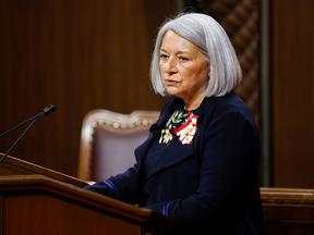 Mary Simon speaks after being sworn-in as the first indigenous Governor General of Canada during a ceremony in the Senate chamber in Ottawa, Ontario, Canada July 26, 2021.