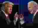 This combination of file photos shows then U.S. president Donald Trump, left, and then Democratic presidential candidate Joe Biden during a presidential debate on Oct. 22, 2020. The current political acrimony in the United States is only going to worsen as the November mid-terms approach, predicts Derek H. Burney.