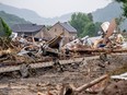 A destroyed railway crossing is seen in the district Altenburg of Altenahr, western Germany, on July 17, 2021, after heavy rain hit parts of the country, causing widespread flooding and major damage.