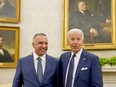 Iraqi Prime Minister Mustafa Al-Kadhimi, left, meets with U.S. President Joe Biden in the Oval Office of the White House in Washington, D.C., on July 26.