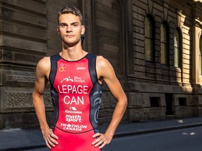 Canadian triathlete Alexis Lepage is pictured in Montreal on Aug. 23, 2018. He will compete for Team Canada at the triathlon relay in the 2020 Tokyo Olympics.