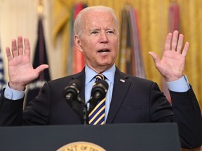 U.S. President Joe Biden speaks about the situation in Afghanistan from the East Room of the White House in Washington, DC, July 8, 2021.