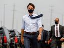 Canada's Prime Minister Justin Trudeau arrives to a press conference at a housing construction site in Brampton, Ontario, Canada July 19, 2021. 