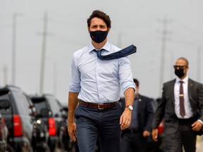 Canada's Prime Minister Justin Trudeau arrives to a press conference at a housing construction site in Brampton, Ontario, Canada July 19, 2021.