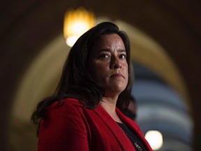 The then Minister of Justice and Attorney General of Canada, Jody Wilson-Raybould, speaks with the media following caucus on Parliament Hill in Ottawa, on Tuesday June 6, 2017.