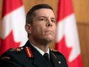 Maj.-Gen. Dany Fortin listens to a question during a news conference in Ottawa on January 5, 2021.