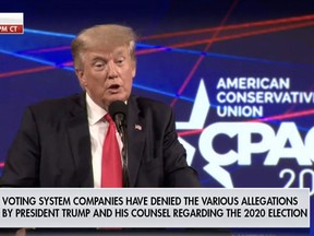 Fox News aired a disclaimer during former-U.S. president Donald Trump's speech at the Conservative Political Action Conference (CPAC) on Sunday.