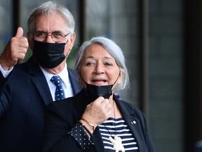 Mary Simon and her husband, Whit Fraser, after the announcement of her being named Governor General at the Canadian Museum of History in Gatineau, Que.