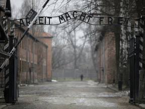 The "Arbeit macht frei" (Work sets you free) gate is pictured on the site of the former Auschwitz Nazi concentration camp, on Jan. 25, 2021, two days before the 76th anniversary of the liberation of the camp in Oswiecim, Poland.