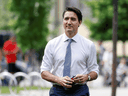 Prime Minister Justin Trudeau arrives to a news conference after visiting a COVID-19 vaccination clinic in Ottawa, July 2, 2021.