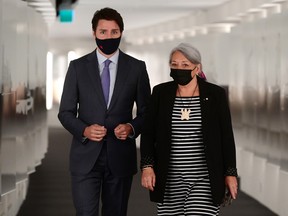 Prime Minister Justin Trudeau and Mary Simon arrive for an announcement at the Canadian Museum of History in Gatineau, Que., on Tuesday, July 6, 2021. Simon, an Inuk leader and former Canadian diplomat, has been named as Canada's next governor general — the first Indigenous person to serve in the role. THE CANADIAN PRESS/Sean Kilpatrick